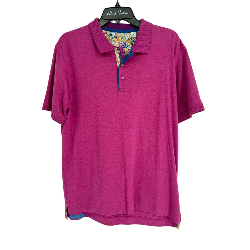 Robert Graham Westan Short Sleeve Knit Polo Shirt Purple M Casual Mens